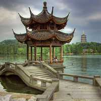 Hangzhou lake landscapes and temple Pavilion 
