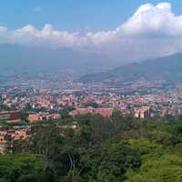 Cityscape and Mountains with sky and clouds in Medellin, Colombia