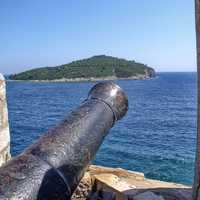 Cannon pointing out from the fort in Dubrovnik, Croatia