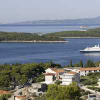 Landscape with water and town in Croatia