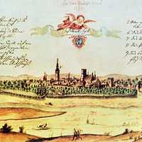 Drawing of Ostrava in 1728 in Czech Republic