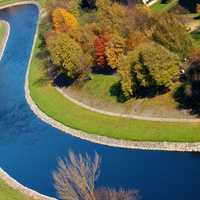 The Ostravice River overhead view in Ostrava, Czech Republic