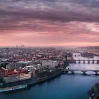 Beautiful Cityscape with a river under dusk skies in Prague, Czech Republic