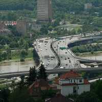 Barrandov bridge and Cityscape in Prague, Czech Republic