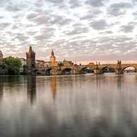 Panorama of Charles Bridge over the river in Prague, Czech Republic