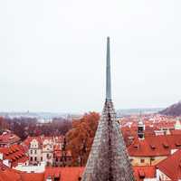 Rooftops and needle on tower in Prague, Czech Republic