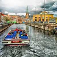 Boat going up the river in Copenhagen