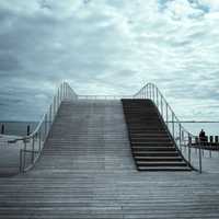 Wooden Bridge with sky and clouds in Faaborg, Denmark