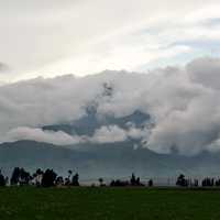 Clouds covering the mountains