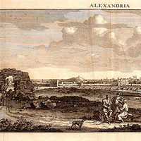 Landscape view of Pompey's Pillar in 1681 in Alexandria, Egypt