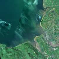 Satellite imagery showing Liverpool Bay in England