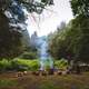 People around the campfire in Bewdley, England