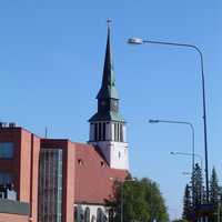 Kemijärvi Church and street in Finland