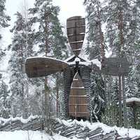 Windmill at Konnevesi Museum in the Snow in Finland