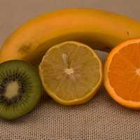 Art Still Life with Banana, Kiwi, grapefruit, and orange