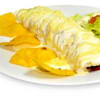 Burrito with cheese and chips