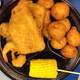 Chicken, fish, corn, and Hushpuppies