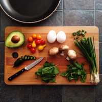 Cooking ingredients with avocado, mushrooms, and eggs
