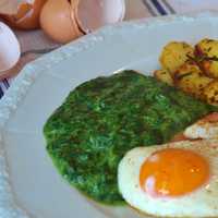 Egg Omelette with green stuff and Potatoes