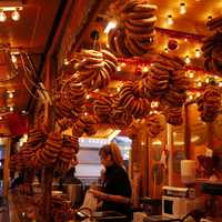 Fresh Pretzels Hung in Bakery