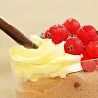 Ice cream treat with cherries and chocolate