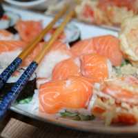 Large plates of Sushi food