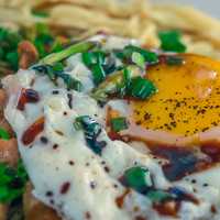 Omelet with green onions scattered on top