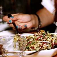 Person eating a mixed Salad