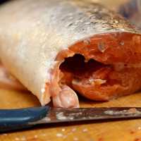 Raw Salmon being chopped