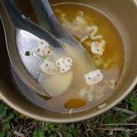 Soup noodles with kitty and pig faces