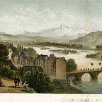A panorama of the château and the Gave de Pau, around 1870 in Pau, France