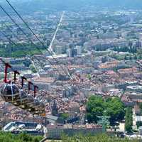 Cable Cars in Cityscape in Grenoble, France