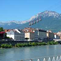 Lower station with landscape and mountains and lakes in Grenoble, France