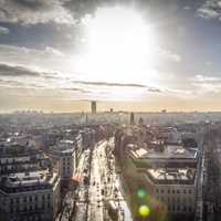Sun above Paris in France
