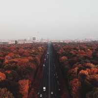 Skyline of Berlin and road