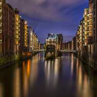 City of Hamburg on the River Elbe at Night