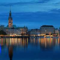 Panorama of the Hamburg Skyline at Night