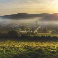 Sunlight over the landscape of Lugde, Germany