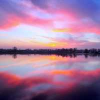 Sunset over the lake landscape in Cuxhaven, Germany