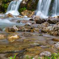 Waterfalls and River landscape with rocks in Oberstdorf, Germany