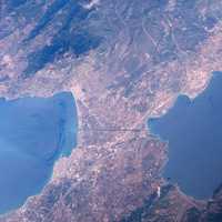 Isthmus of Corinth from space in Greece