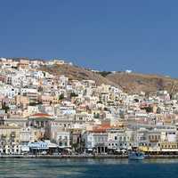 Panoramic view of the harbour Coastline in Ermoupoli, Greece