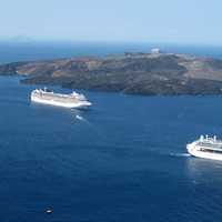 Cruise Ship near the dock at Santorini, Greece