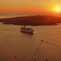 Sunset around Santorini on a Cruise Boat