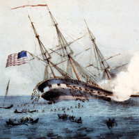 sinking-of-cumberland-by-the-merrimac-in-the-american-civil-war