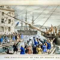 Painting of Boston Tea Party, event leading up to the revolutionary war