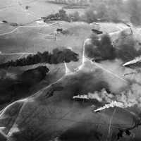 Aerial view of oil wells on fire in the Gulf War