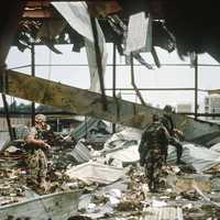 Aftermath of an Iraq Armed Forces strike on US barracks during the Gulf War