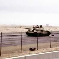 Iraqi Type 69 tank on the road into Kuwait City during the Gulf War