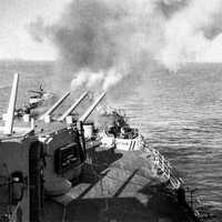 Aft turret of the U.S. Navy heavy cruiser USS Toledo during the Korean War